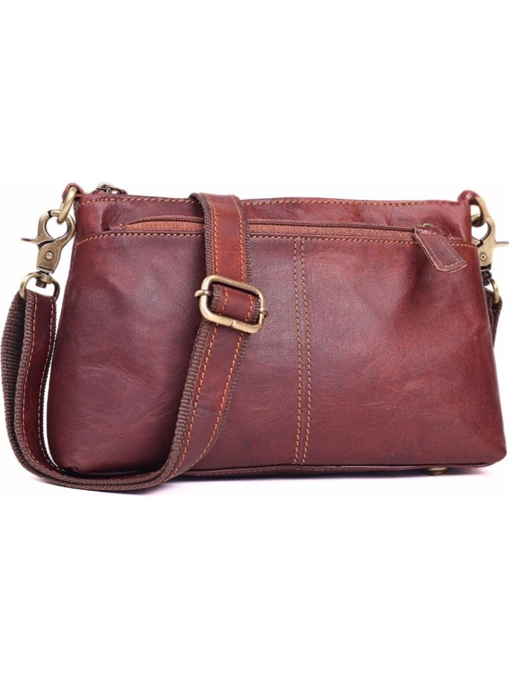 Vintage Mini Leather Crossbody Bag for Women - Boho Saddle Purse with 3 Zipper